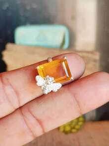 1pc Luxury Elegant Yellow Square Women's Ring, Vintage Floral Design, Suitable For Engagement And Daily Fashion Wear (Gift Box Not Included) - Yellow - View 3