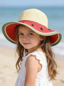 1 pieza Sombrero de ala ancha con estampado de sandía para niños, protección UV para verano y uso en exteriores - 1PC - Ver 2