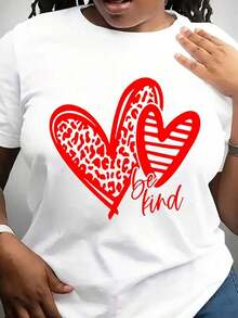 Camiseta Moderna Minimalista "Be Kind Heart" para el Día de San Valentín, Camisetas para Mujer, Camiseta con Corazón, Linda para San Valentín, Regalo para el Día de San Valentín, Camiseta Casual para Mamá en San Valentín - Blanco - Ver 1