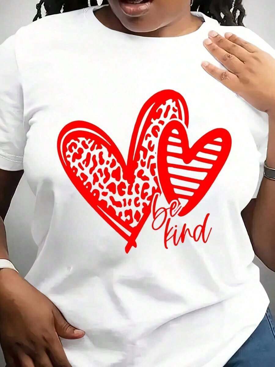 Camiseta Moderna Minimalista "Be Kind Heart" para el Día de San Valentín, Camisetas para Mujer, Camiseta con Corazón, Linda para San Valentín, Regalo para el Día de San Valentín, Camiseta Casual para Mamá en San Valentín - Blanco - Ver 1