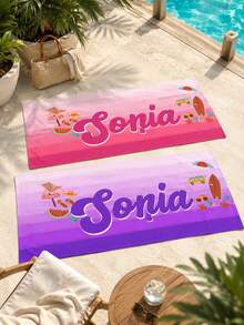 Foulard de plage personnalisé avec motifs de dessins animés, avec des noms personnalisables, en matériau polyester léger et doux, avec des imprimés de palmiers tropicaux, un choix idéal pour les lunes de miel, les cérémonies de remise des diplômes ou les vacances à la plage. C'est un article indispensable pour la plage | Style bohème | Texture douce - Multicolore - Voir 6