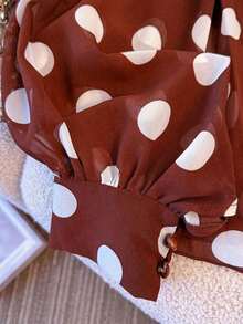 Fashionable Women's Shirt – Elegant And Casual – Sky Blue Polka Dot Print – Bow Tie, Lantern Sleeves, Loose Fit, Pleated And Semi-Sheer – Perfect For Summer - 白色 - 查看 4