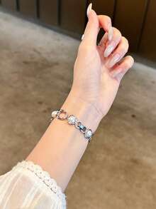 1件裝女性高級珍珠鑲嵌金屬錶帶，適用於38/40/41/42/44/45/46/49mm，相容 Ultra/Se10/9/8/7/6/5/4/3/2/1 - 銀色 - 查看 5