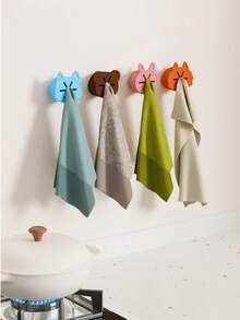 卡通設計廚房毛巾架 自黏式櫥櫃毛巾掛鉤 抽拉式毛巾掛架 用於居家 浴室 廚房 宿舍 車庫 露營車 黏貼式壁掛支架 收納整理 節省空間的儲物方案 - 彩色 - 查看 4