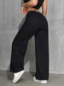 2026 Pantalones para mujer Mezclilla mujer Vaqueros de pierna ancha sexis e informales para mujer con cierre de botón y cremallera, muy elásticos pantalones de dama mezclilla - Negro - Ver 2