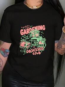 Camiseta de Mujer con Estampado del Club de Entusiastas de la Jardinería, Top Casual de Manga Corta y Cuello Redondo, Adecuada para Verano y Primavera, Ropa de Mujer - Blanco - Ver 8