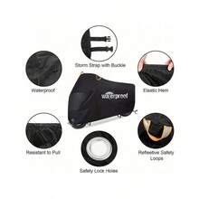 Motorcycle Covers, Heavy Duty 210D Waterproof UV Protective Tear Proof Motorbike Cover With Safety Cloth Lock Holes Design - Black - View 5