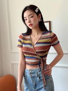 Camiseta De Punto Con Envoltura Y Bloques De Color - Multicolor - Ver 4