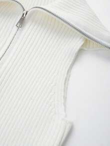 Blusa de punto de unicolor versátil y casual para mujer - Blanco - Ver 3
