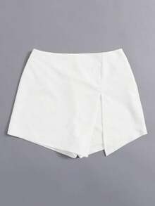 Falda corta negra con cintura elástica y abertura frontal, casual de verano - Blanco - Ver 4