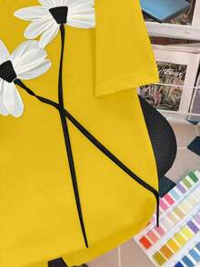 Camiseta de manga corta con cuello redondo y estampado floral, camisetas gráficas para mujer - Amarillo - Ver 4