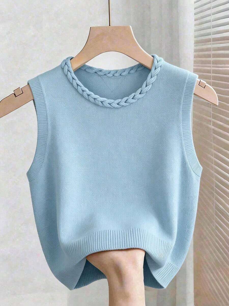 Nuevo suéter de punto hecho a mano con estampado floral, estilo casual y ajustado al estilo europeo y americano, top de punto de moda - Celeste - Ver 1