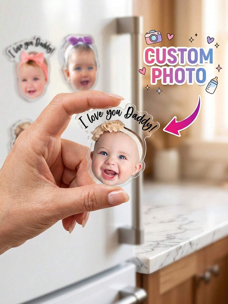 1pc Custom Baby Face Fridge Magnets, Personalized Text Acrylic Magnets, Kitchen Decor, Mother's Day/Father's Day Gifts, New Parent Keepsakes, Baby Shower Gift - Multicolor - View 1