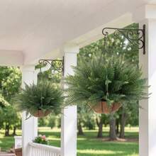 4Pcs Artificial Boston Ferns For Outdoors UV Resistant Fake Plants, Faux Greenery Bushes For Garden Porch Window Box, Artificial Fern Stems For Home Office Indoor Decor, Realistic Plastic Shrubs For DIY Hanging Planter Decor - Multicolor - View 4