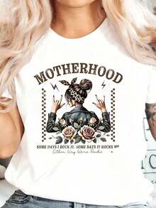 Camiseta de Maternidad para Mujer con Estampado de Diadema de Leopardo y Rosas: "Algunos Días Lo Hago Yo, Otros Días Me Siente a Mí. De Cualquier Forma Estamos Rockeando". Camiseta Gráfica para Mamás, Ropa Casual.blusa casual mujer - Blanco - Ver 2