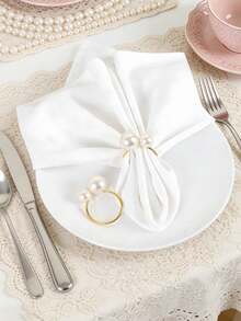 1-50pcs High-End Hotel Restaurant Table Decoration Large And Small Pearl Napkin Rings, Suitable For Wedding And Holiday Table Decor - White - View 8