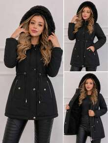 Casaco Parka Feminina Forrada 2026 - Preto - Visão 5