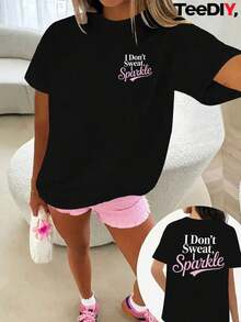 Camiseta de Fitness Divertida para Mujer Talla - Gris Claro con el Lema No Estoy Sudada, Estoy Brillando, Top Casual Transpirable para Yoga, Lavable aáquina, Sudadera para Todas las Temporadas, Patrón Geométrico, Moda de Verano - Negro - Ver 7