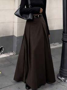 Falda de cintura alta con corte evasé para mujer EARO, con estilo de traje de moda, estilizadora, versátil, elegante, adecuada para la oficina, el hogar, el uso diario, citas nocturnas, otoño/invierno - Marrón - Ver 9