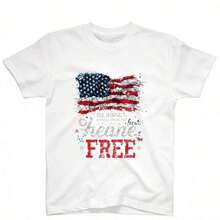 Camiseta Casual de Algodón de Manga Corta con Cuello Redondo y Gráfico de la Bandera de EE. UU. para Uso Diario, playeras de mujer - Blanco - Ver 4