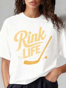 Camiseta de Algodón Estilo Vintage con Estampado de Slogan de Lisboa, Camiseta para Mujer con Cuello Redondo y Mangas Cortas, Estampado Divertido, Camiseta de Hockey Rink Life para Mujer, Camiseta Gráfica Casual de Algodón Negro con Estampado Dorado y Diseño de Nombre Personalizado, Adecuada para el Día de San Valentín, Fiestas de Navidad, Actividades Deportivas, Fiestas de Vacaciones, Salidas, Deportes y Otros Regalos Festivos (220g). para el Verano Diario - Negro - Ver 4