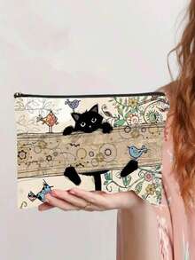1pc Cute Cat Pattern Cosmetic Bag, Portable Travel Organizer Pouch, Women Handbag, Summer Bag, Holiday Bag, Makeup Bag, Wallet, Backpack, Back To School Supplies. - Multicolor - View 2