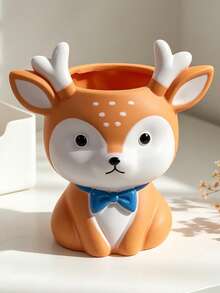 1Pc Cartoon Bowtie Little Deer Resin Vase - Healing Cute Girly Resin Flower Vase For Desktop & Grid Shelf, 2-In-1 Planter For Daisies, Baby's Breath, Dried Flowers & Succulents + Pen Holder | Home Decor, Room Decor, Boho Decor, Desk Decor - New Model - View 8
