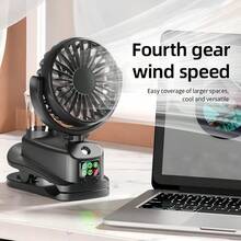 OBOVAY Ventilateur brumisateur portable à pince, ventilateur brumisateur rechargeable USB 4 vitesses avec humidificateur à nano et affichage numérique 800 mAh, ventilateur de bureau et de poussette 2 en 1 pour le bureau et la poussette de bébé - à clip - Voir 7