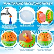 Bomba de agua con temporizador de 3 piezas con 50 globos de agua con bomba de agua de patata, juguete para actividades al aire última intervensión, juegos de broma, suministros para - Verde naranja - Ver 3