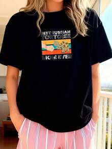 1 pieza Camiseta "La Mejor Mamá Tortuga Rusa de la Historia" 180g Algodón 100% - Negro 2 - Ver 9