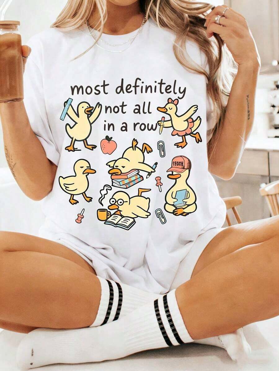 1 Piece Women's Funny Duck Graphic Tee - Loose Fit Short Sleeve T-Shirt With Cartoon Print, Ideal For Everyday Wear, Street Style, Summer, Vacation, Outdoor Activities, Casual, Comfortable, Weekend, Gift. 180g 100% Cotton, Designs Are Fully Printed. Unisex. - 白色 - 查看 1