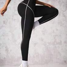 MewMuse. Seamluxe  Sport 1 pieza Leggings de yoga para mujer con patrón de rayas de contraste en blanco y negro - Blanco y Negro - Ver 5