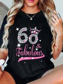 Moderna Camiseta 100% Algodón para Mujer, 60 & Fabulosa, 60 Años, 60º Cumpleaños, Corona de Diamantes, Ropa Casual - Negro - Ver 5
