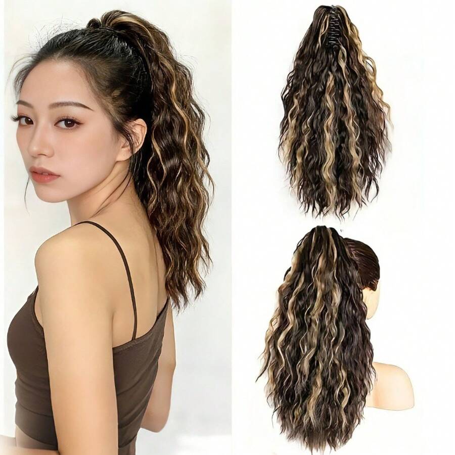 Pelucas para mujer, pelucas de doble coleta, rizos romanos, rizos de lana, extensiones de cabello de seda de alta temperatura de color claro con clip de garra. - 2H60# - Ver 1