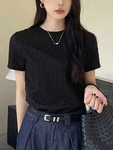 Camiseta De Mujer De Manga Corta A Cuadros - Negro 3 - Ver 3