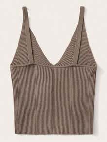 Camiseta de punto de unicolor casual para mujer, de verano - Marrón - Ver 2