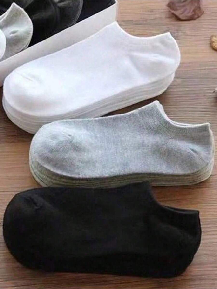 男女通用短袜,运动袜,白色/黑色/灰色可选,隐形袜,纯色,简约时尚,适合日常休闲穿着 - 彩色 - 查看 1