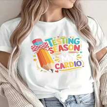 Blusa casual suave de color gris claro y ligera |   Elegante brillo sutil, ideal para la oficina, uso casual o actividades al aire libre, cuello redondo, estampado, tela de elasticidad media, ajuste cómodo para uso diario. - Blanco - Ver 1