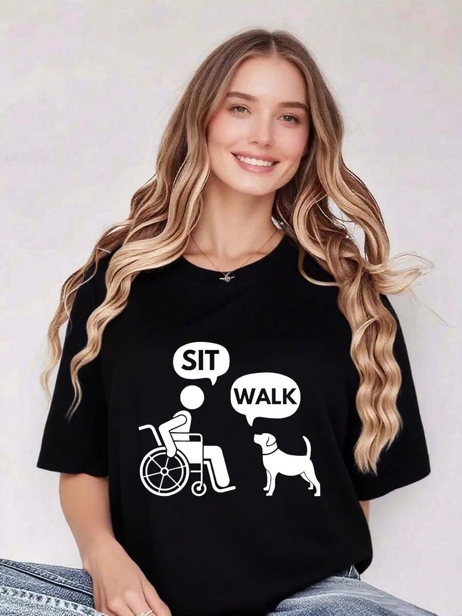 Camiseta de Mujer Pure: Un Compañero que Brinda Fuerza: Diálogo Humorístico con un Perro en Silla de Ruedas - Camiseta de Mujer a la Moda - Negro - Ver 1
