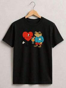 Playera Corazon Bunny Ranita Tela Lisa de 100% algodon de manga corta con estampado de calidad coloridoblusas para mujer playeras de mujer vestidos casuales para mujer y2k playeras deportivas para mujer verano camisetas ropa de mujer Fashion Perfect For Daily - Negro - Ver 1
