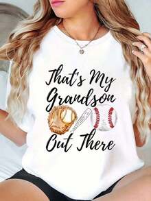 Ese es mi nieto ahí fuera, camiseta de béisbol para mujer, camiseta estampada de abuela, camiseta casual de cuello redondo, manga corta, cómoda, para primavera y verano, ropa de mujer, blusa casual para mujer, camisetas de mujer de algodón. - Blanco - Ver 1