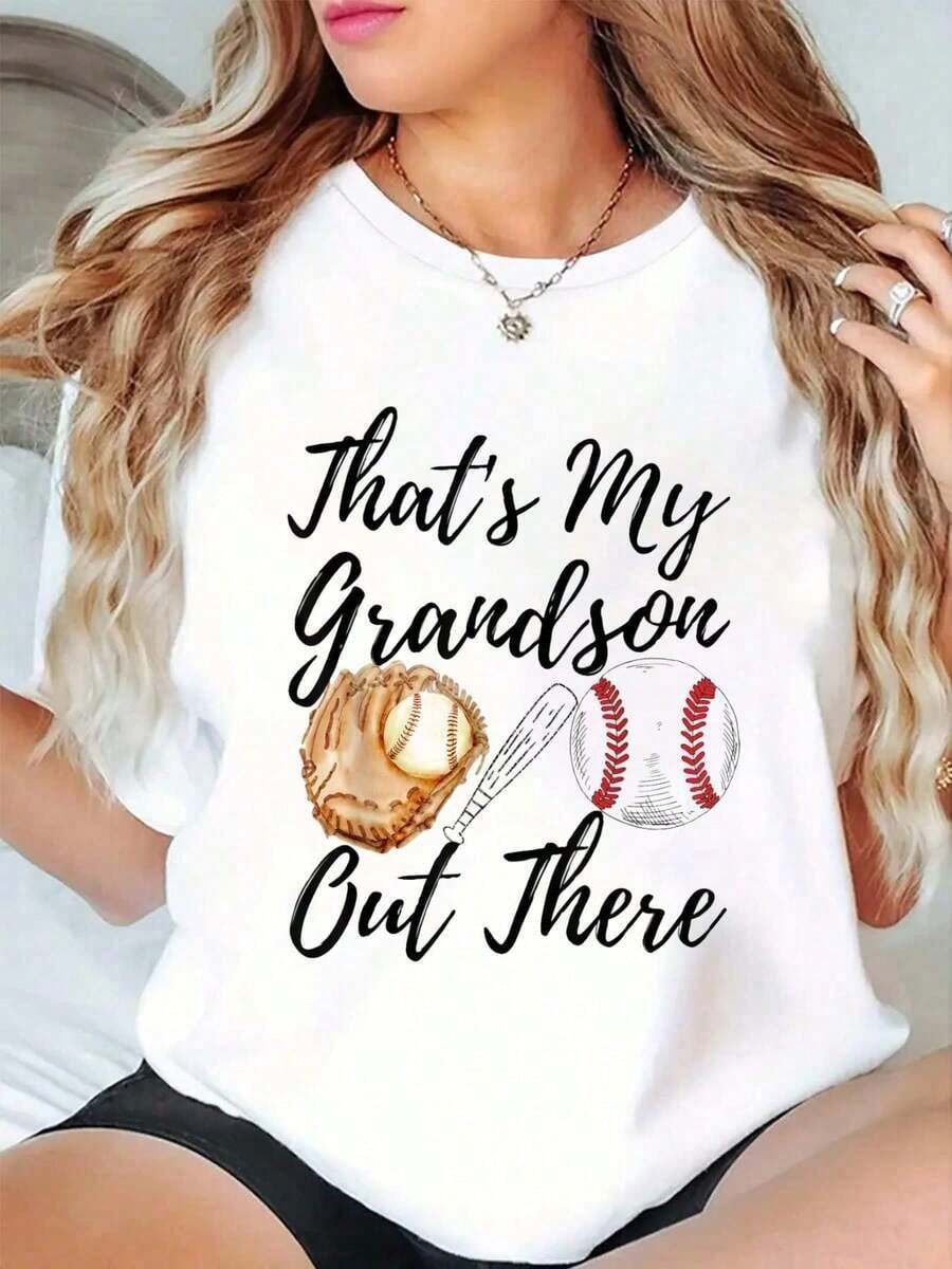 Ese es mi nieto ahí fuera, camiseta de béisbol para mujer, camiseta estampada de abuela, camiseta casual de cuello redondo, manga corta, cómoda, para primavera y verano, ropa de mujer, blusa casual para mujer, camisetas de mujer de algodón. - Blanco - Ver 1