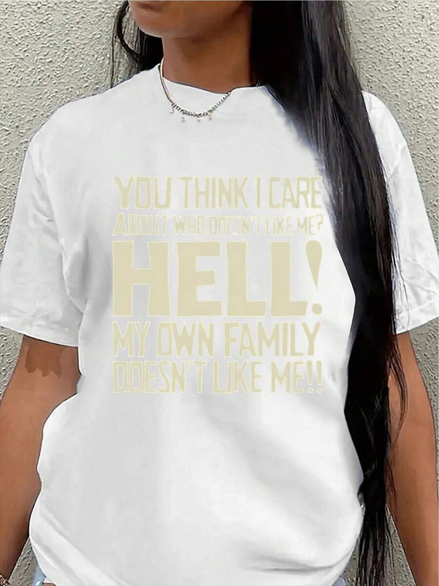Camiseta de manga corta de poliéster, estampada con llamativos y divertidos eslóganes, adecuada para uso casual, en casa o en un entorno de restaurante. Diseño ligero y duradero, disponible en varios colores.blusa casual mujer - Blanco - Ver 1
