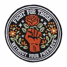 RHUAGYP 1pc "Speak Up For The Vulnerable" Round Embroidered Patch, Rose & Fist Design, Iron-On Or Sew-On, Suitable For Jacket, Canvas Bag And Hat Decoration - Multicolor - View 10