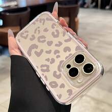 獵豹豹紋 1 個裝 粉色邊框透明極簡鏡頭保護防摔防撞低飽和豹紋圖案手機殼，適用於 iPhone 16 Pro Max、17/16/15/14 Plus/13/12/11、Air，亦適用於三星系列 - 彩色 - 查看 3