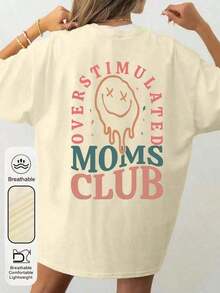 Camisetas de verano para mujer con estampado gráfico 'Mom Club', cuello redondo, manga corta, estilo casual sencillo para uso diario, en color negro, tallas grandes. Camisetas con estampado gráfico para el cumpleaños de mamá, estampados divertidos para mamá, ropa de verano para mujer, camisetas de verano con estampados de rostro y letras. - Caqui - Ver 4
