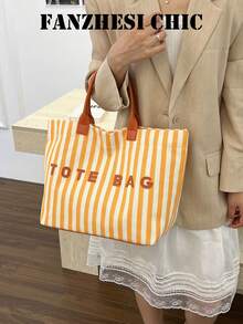Esta bolsa de mano casual pero elegante con rayas multicolor presenta asas de cuero, letras 3D y una gran capacidad, lo que la hace adecuada para estudiantes y profesionales que la pueden usar a diario, incluyendo ir a clase, ir al trabajo y hacer compras. - Multicolor - Ver 5