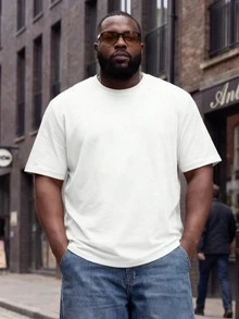 Casual Solid Color Plus Size Short Sleeve T-Shirt, Round Neck Basic Tee, Suitable For All Seasons - White - View 3