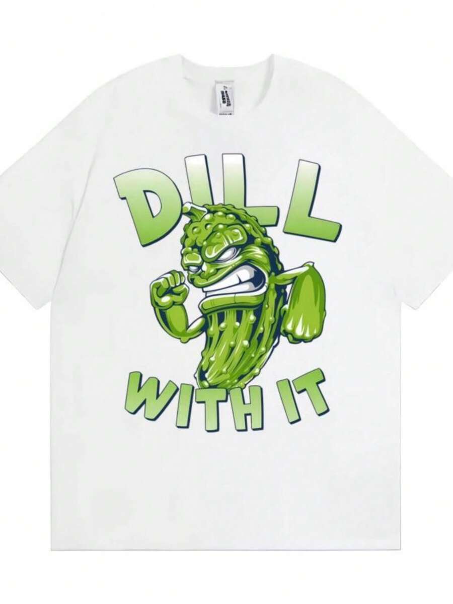 blusas para mujer Dills with It Funny Pickle Graphic T-shirts Men Women High Street Gothic Harajuku T-shirt Summer 100 Cotton Casual Loose T Shirt - Blanco - Ver 1