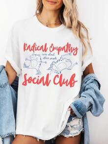 Camiseta Premium con Estampado de Rana de Empatía Radical, Energía Positiva Curativa, Estilo Versátil de Manga Corta y Corte Holgado para Mujer, Ecológica - Blanco - Ver 11